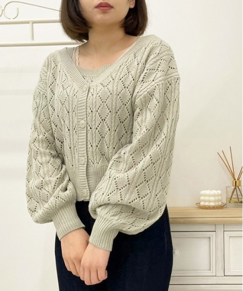 apres jour（アプレジュール）の「透かし編みカーディガン+キャミソールセット【ZOZOTOWN限定アイテム】（カーディガン/ボレロ・レディース・ライトピンク/クリーム/ミント/アイボリー・フリー/X-LARGE）」の3枚目の写真