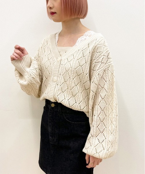 apres jour（アプレジュール）の「透かし編みカーディガン+キャミソールセット【ZOZOTOWN限定アイテム】（カーディガン/ボレロ・レディース・ライトピンク/クリーム/ミント/アイボリー・フリー/X-LARGE）」の9枚目の写真