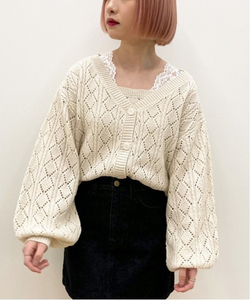 apres jour（アプレジュール）の「透かし編みカーディガン+キャミソールセット【ZOZOTOWN限定アイテム】（カーディガン/ボレロ・レディース・ライトピンク/クリーム/ミント/アイボリー・フリー/X-LARGE）」の10枚目の写真