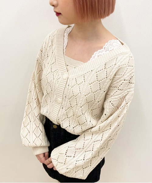 apres jour（アプレジュール）の「透かし編みカーディガン+キャミソールセット【ZOZOTOWN限定アイテム】（カーディガン/ボレロ・レディース・ライトピンク/クリーム/ミント/アイボリー・フリー/X-LARGE）」の6枚目の写真
