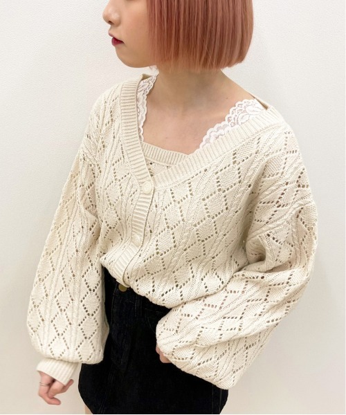 apres jour（アプレジュール）の「透かし編みカーディガン+キャミソールセット【ZOZOTOWN限定アイテム】（カーディガン/ボレロ・レディース・ライトピンク/クリーム/ミント/アイボリー・フリー/X-LARGE）」の7枚目の写真