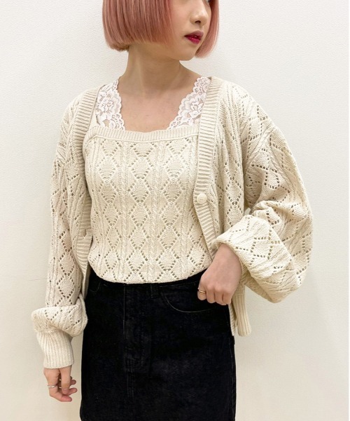 apres jour（アプレジュール）の「透かし編みカーディガン+キャミソールセット【ZOZOTOWN限定アイテム】（カーディガン/ボレロ・レディース・ライトピンク/クリーム/ミント/アイボリー・フリー/X-LARGE）」の8枚目の写真