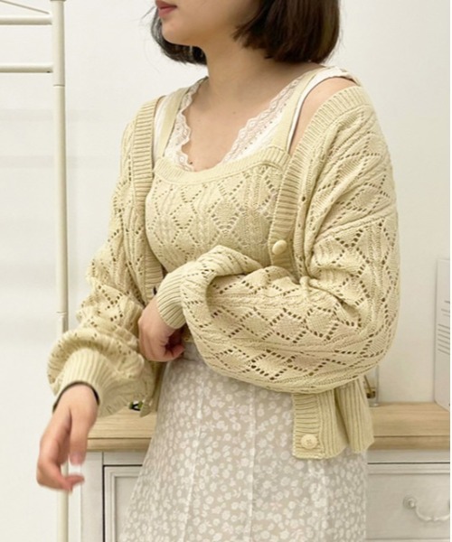 apres jour（アプレジュール）の「透かし編みカーディガン+キャミソールセット【ZOZOTOWN限定アイテム】（カーディガン/ボレロ・レディース・ライトピンク/クリーム/ミント/アイボリー・フリー/X-LARGE）」の16枚目の写真