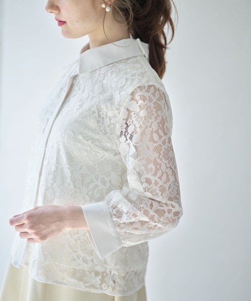 tocco closet(トッコ クローゼット)の「パール釦バックリボンフラワーレースブラウス(シャツ/ブラウス・レディース・オフホワイト/ベージュ・M)」の14枚目の写真