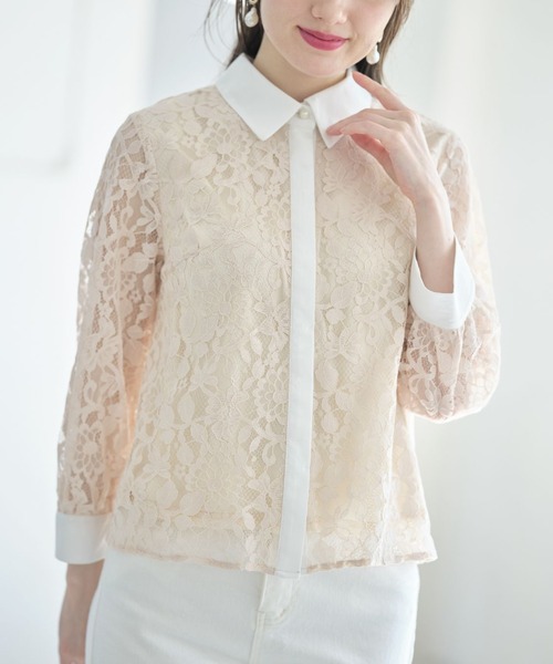 tocco closet(トッコ クローゼット)の「パール釦バックリボンフラワーレースブラウス(シャツ/ブラウス・レディース・オフホワイト/ベージュ・M)」の18枚目の写真