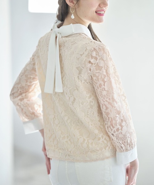 tocco closet(トッコ クローゼット)の「パール釦バックリボンフラワーレースブラウス(シャツ/ブラウス・レディース・オフホワイト/ベージュ・M)」の20枚目の写真