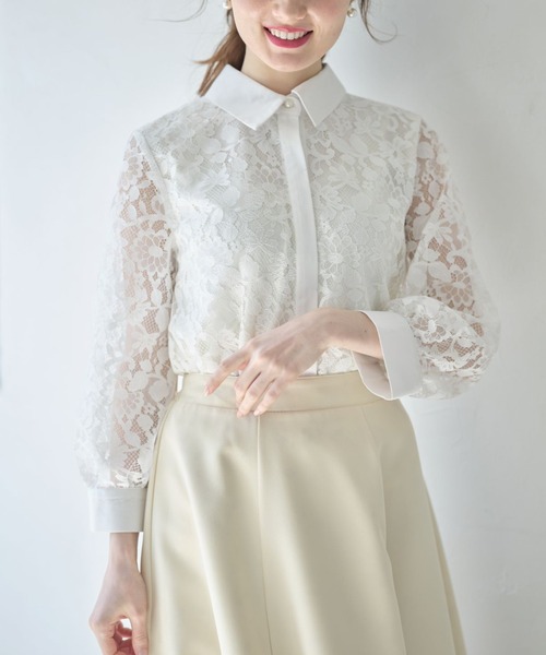 tocco closet(トッコ クローゼット)の「パール釦バックリボンフラワーレースブラウス(シャツ/ブラウス・レディース・オフホワイト/ベージュ・M)」の12枚目の写真