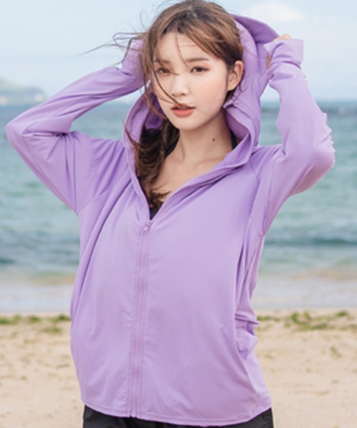 Lace Ladies(レースレディース)の「ハイネックフード付きUVカットヒンヤリラッシュガード(ラッシュガード・レディース・ホワイト/ライトブルー/ブラック/パープル/ネイビー/グレー/ピンク/ワインレッド・LL/S/M/L)」の21枚目の写真