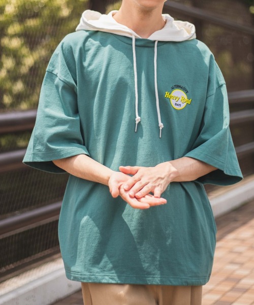 WEGO(ウィゴー)の「WEGO/ヘビーウエイト ロゴ刺繍Tパカ(Tシャツ/カットソー・メンズ・ホワイト/ダークグリーン/ネイビー/ホワイト系その他5/グリーン系その他5/ブルー系その他5/グリーン/ブルー/スミクロ・MEDIUM/LARGE)」の6枚目の写真