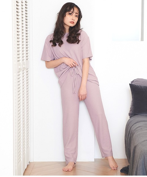 Dita（ディータ）の「しゃりしゃりテレコ上下セットルームウェア パジャマ（ルームウェア/パジャマ・レディース・ブラック/ベージュ/オリーブ/スモークピンク・FREE）」の4枚目の写真