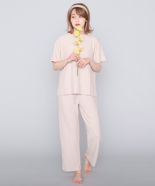 Dita（ディータ）の「しゃりしゃりテレコ上下セットルームウェア パジャマ（ルームウェア/パジャマ・レディース・ブラック/ベージュ/オリーブ/スモークピンク・FREE）」の22枚目の写真