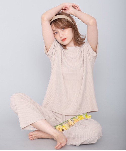 Dita（ディータ）の「しゃりしゃりテレコ上下セットルームウェア パジャマ（ルームウェア/パジャマ・レディース・ブラック/ベージュ/オリーブ/スモークピンク・FREE）」の19枚目の写真