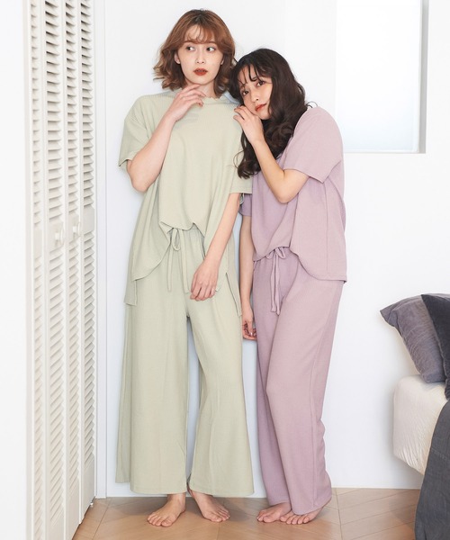 Dita（ディータ）の「しゃりしゃりテレコ上下セットルームウェア パジャマ（ルームウェア/パジャマ・レディース・ブラック/ベージュ/オリーブ/スモークピンク・FREE）」の18枚目の写真