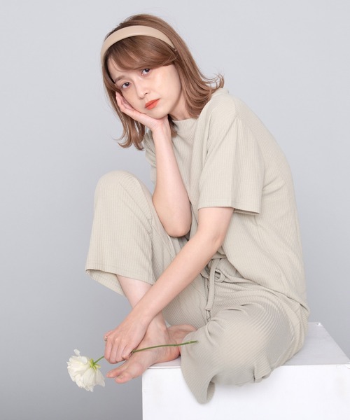 Dita（ディータ）の「しゃりしゃりテレコ上下セットルームウェア パジャマ（ルームウェア/パジャマ・レディース・ブラック/ベージュ/オリーブ/スモークピンク・FREE）」の17枚目の写真