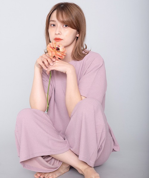 Dita（ディータ）の「しゃりしゃりテレコ上下セットルームウェア パジャマ（ルームウェア/パジャマ・レディース・ブラック/ベージュ/オリーブ/スモークピンク・FREE）」の14枚目の写真