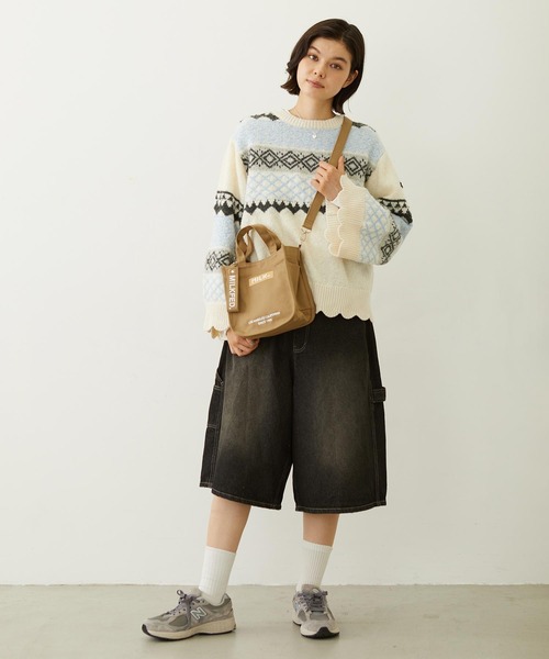 EMBROIDERED BAR MINI SHOULDER BAG W/STRAP /ミニショルダーバッグ