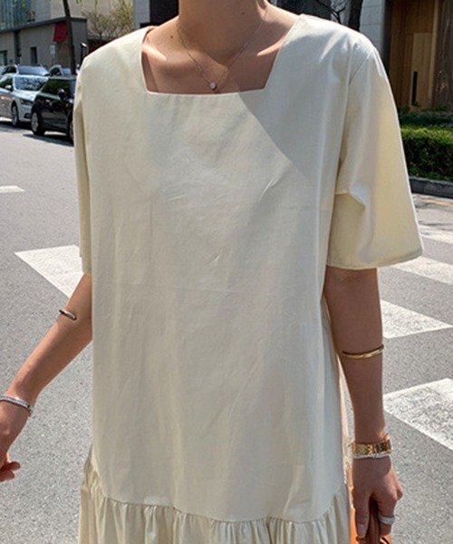 a lot of love（ア ロット オブ ラブ）の「バイカラー　スクエアネック　裾ティアード　フレアワンピース（ワンピース・レディース・ホワイト/ブラック・L/XL/M/S）」の19枚目の写真