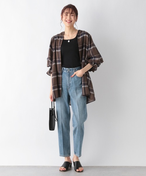 GLOBAL WORK（グローバルワーク）の「チェック袖ボリュームチュニック/956229（シャツ/ブラウス・レディース・ブラウン/グレイッシュベージュ・MEDIUM/LARGE）」の10枚目の写真