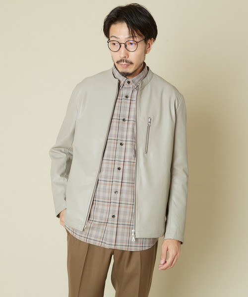 MEN'S MELROSE（メンズメルローズ）の「フェイクレザー　ライダースジャケット（ライダースジャケット・メンズ・ブラック/ターコイズブルー/ワイン/グレイッシュベージュ・2/4/3）」の5枚目の写真