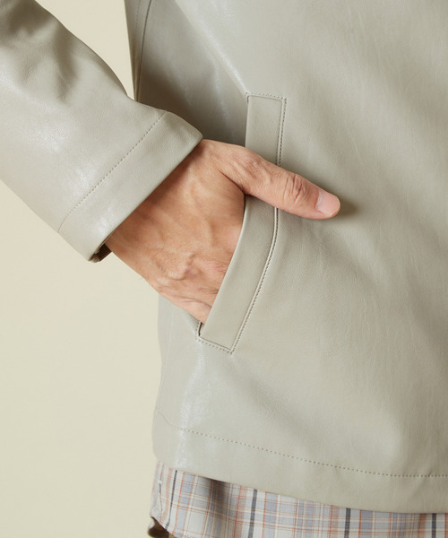 MEN'S MELROSE（メンズメルローズ）の「フェイクレザー　ライダースジャケット（ライダースジャケット・メンズ・ブラック/ターコイズブルー/ワイン/グレイッシュベージュ・2/4/3）」の15枚目の写真