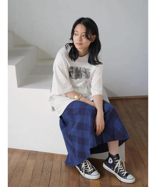 AMERICAN HOLIC（アメリカンホリック）の「転写フォト５分袖クルーネックBIGカットチュニック（Tシャツ/カットソー・レディース・オフホワイト/ホワイト・M/L）」の10枚目の写真