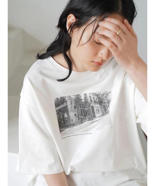 AMERICAN HOLIC（アメリカンホリック）の「転写フォト５分袖クルーネックBIGカットチュニック（Tシャツ/カットソー・レディース・オフホワイト/ホワイト・M/L）」の9枚目の写真