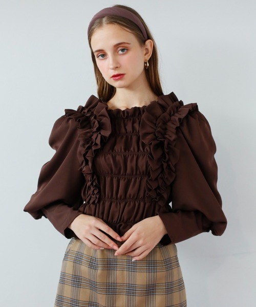 Seemi. byNICECLAUP（ シーミーバイナイスクラップ）の「フリルブラウス（シャツ/ブラウス・レディース・ブラック/ブラウン/オフホワイト・FREE）」の3枚目の写真