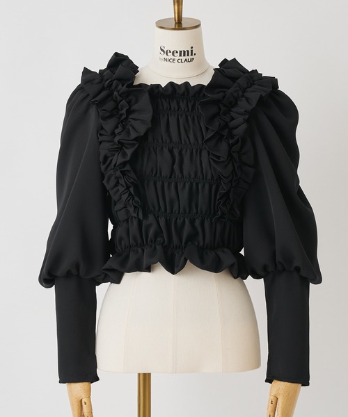 Seemi. byNICECLAUP（ シーミーバイナイスクラップ）の「フリルブラウス（シャツ/ブラウス・レディース・ブラック/ブラウン/オフホワイト・FREE）」の8枚目の写真