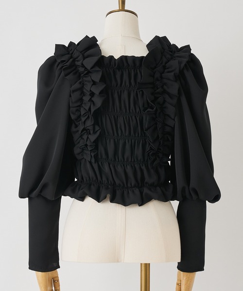 Seemi. byNICECLAUP（ シーミーバイナイスクラップ）の「フリルブラウス（シャツ/ブラウス・レディース・ブラック/ブラウン/オフホワイト・FREE）」の10枚目の写真