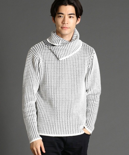 HIDEAWAYS NICOLE(ハイダウェイニコル)の「アフガンネックプルオーバー(ニット/セーター・メンズ・ブラック×グレー/ホワイト×ブラック/ブラック×ホワイト/ブラック×ブラック/レッド系・MEDIUM/LARGE)」の1枚目の写真