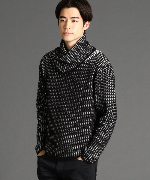 HIDEAWAYS NICOLE(ハイダウェイニコル)の「アフガンネックプルオーバー(ニット/セーター・メンズ・ブラック×グレー/ホワイト×ブラック/ブラック×ホワイト/ブラック×ブラック/レッド系・MEDIUM/LARGE)」の3枚目の写真