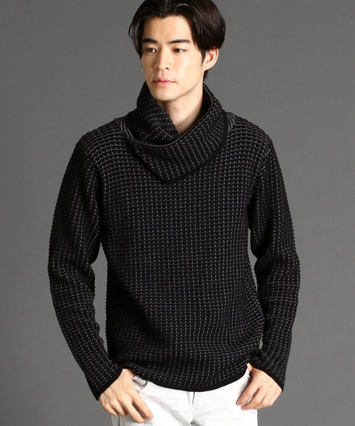 HIDEAWAYS NICOLE(ハイダウェイニコル)の「アフガンネックプルオーバー(ニット/セーター・メンズ・ブラック×グレー/ホワイト×ブラック/ブラック×ホワイト/ブラック×ブラック/レッド系・MEDIUM/LARGE)」の2枚目の写真