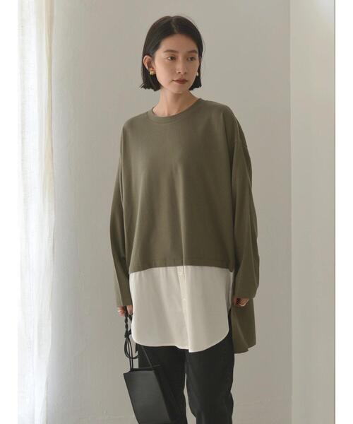 AMERICAN HOLIC(アメリカンホリック)の「シャツテールミニ裏毛チュニック(Tシャツ/カットソー・レディース・ブラック/カーキ・M/L)」の6枚目の写真