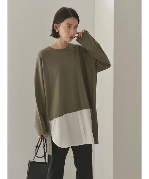 AMERICAN HOLIC(アメリカンホリック)の「シャツテールミニ裏毛チュニック(Tシャツ/カットソー・レディース・ブラック/カーキ・M/L)」の7枚目の写真