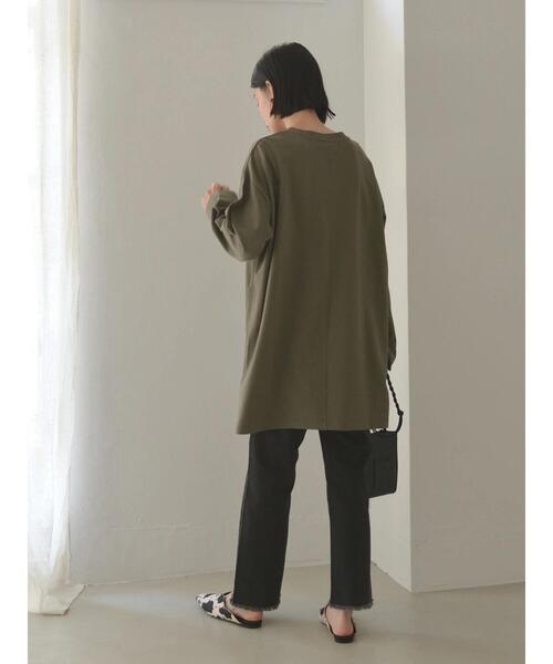 AMERICAN HOLIC(アメリカンホリック)の「シャツテールミニ裏毛チュニック(Tシャツ/カットソー・レディース・ブラック/カーキ・M/L)」の12枚目の写真