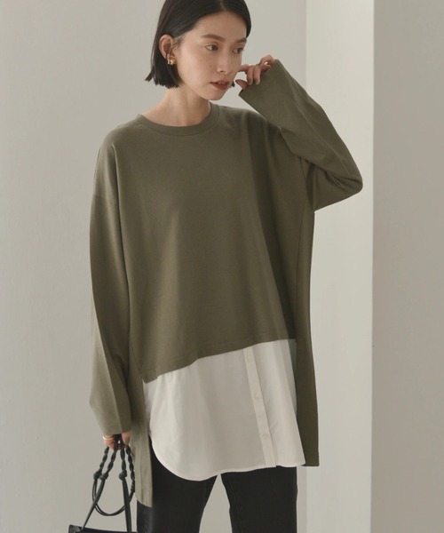 AMERICAN HOLIC(アメリカンホリック)の「シャツテールミニ裏毛チュニック(Tシャツ/カットソー・レディース・ブラック/カーキ・M/L)」の2枚目の写真