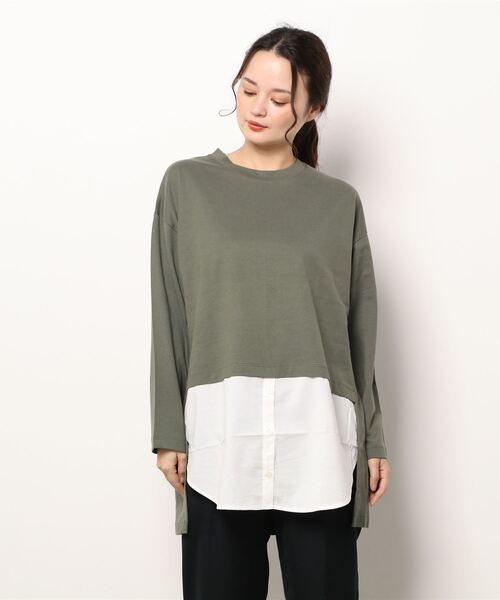 AMERICAN HOLIC(アメリカンホリック)の「シャツテールミニ裏毛チュニック(Tシャツ/カットソー・レディース・ブラック/カーキ・M/L)」の3枚目の写真