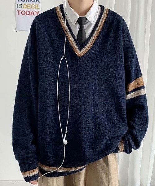 MGV（エムジーヴィー）の「Vネックダブルラインニットプルオーバー（ニット/セーター・メンズ・ベージュ/ネイビー・MEDIUM/LARGE/X-LARGE）」の22枚目の写真