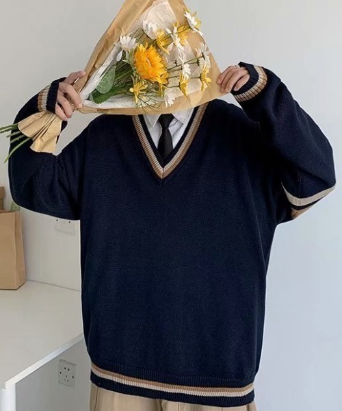 MGV（エムジーヴィー）の「Vネックダブルラインニットプルオーバー（ニット/セーター・メンズ・ベージュ/ネイビー・MEDIUM/LARGE/X-LARGE）」の18枚目の写真