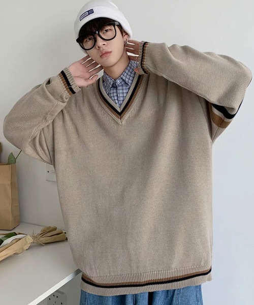 MGV（エムジーヴィー）の「Vネックダブルラインニットプルオーバー（ニット/セーター・メンズ・ベージュ/ネイビー・MEDIUM/LARGE/X-LARGE）」の16枚目の写真