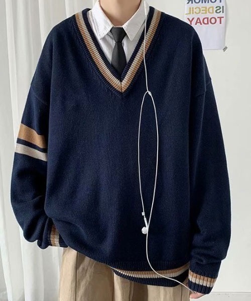 MGV（エムジーヴィー）の「Vネックダブルラインニットプルオーバー（ニット/セーター・メンズ・ベージュ/ネイビー・MEDIUM/LARGE/X-LARGE）」の7枚目の写真