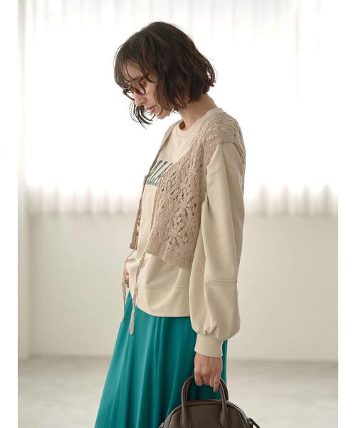 earth music&ecology（アースミュージックアンドエコロジー）の「幾何学フラワークロシェベスト＊（ベスト・レディース・ボルドー/ホワイト系その他2・FREE）」の7枚目の写真