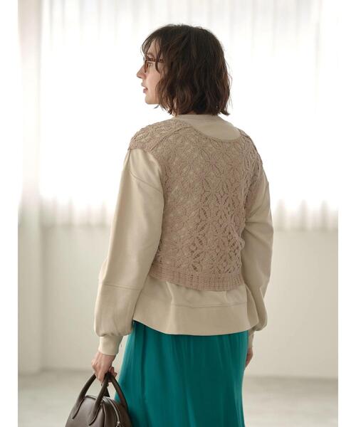 earth music&ecology（アースミュージックアンドエコロジー）の「幾何学フラワークロシェベスト＊（ベスト・レディース・ボルドー/ホワイト系その他2・FREE）」の8枚目の写真