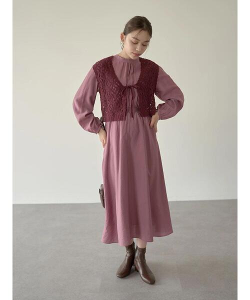 earth music&ecology（アースミュージックアンドエコロジー）の「幾何学フラワークロシェベスト＊（ベスト・レディース・ボルドー/ホワイト系その他2・FREE）」の16枚目の写真