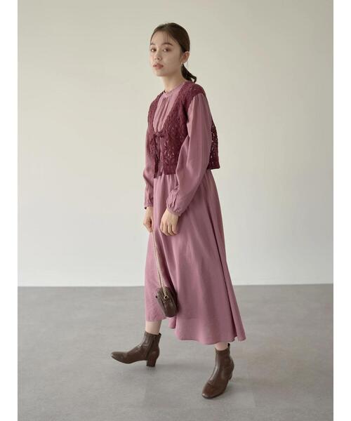 earth music&ecology（アースミュージックアンドエコロジー）の「幾何学フラワークロシェベスト＊（ベスト・レディース・ボルドー/ホワイト系その他2・FREE）」の18枚目の写真