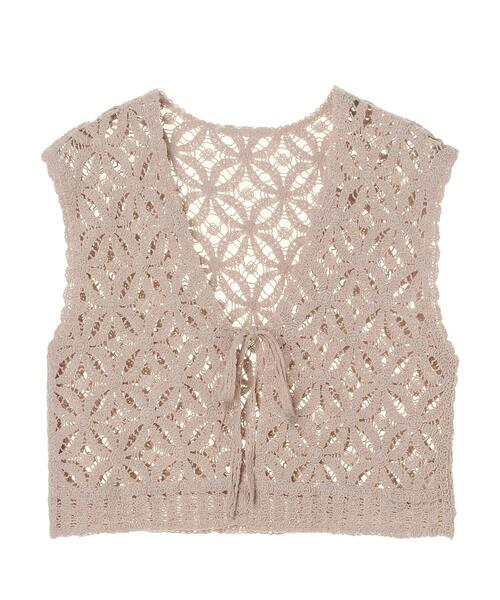 earth music&ecology（アースミュージックアンドエコロジー）の「幾何学フラワークロシェベスト＊（ベスト・レディース・ボルドー/ホワイト系その他2・FREE）」の21枚目の写真