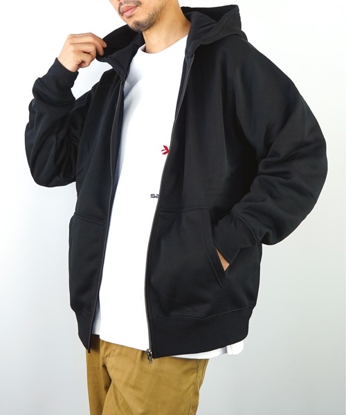 【GROOVYSTORE】あったか裏起毛フルジップパーカーシンプル無地