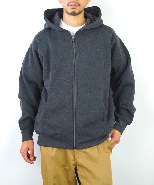 【GROOVYSTORE】あったか裏起毛フルジップパーカーシンプル無地