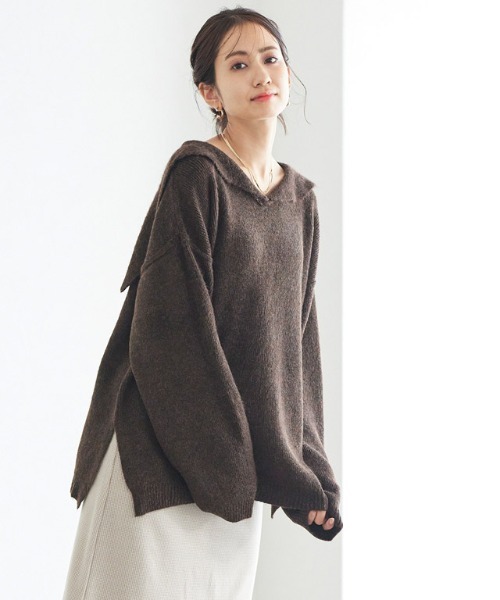 Pierrot(ピエロ)の「セーラーカラーニット(ニット/セーター・レディース・アイボリー/ブラウン/ベージュ・M)」の1枚目の写真