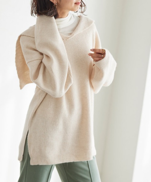 Pierrot(ピエロ)の「セーラーカラーニット(ニット/セーター・レディース・アイボリー/ブラウン/ベージュ・M)」の2枚目の写真